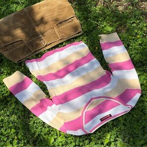 Striped Pink and Yellow V-Neck Sweater